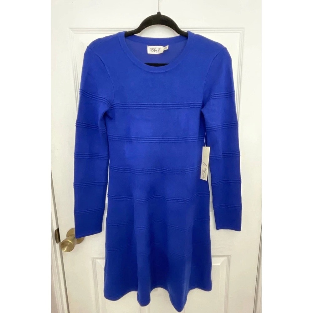 NWT Eliza J A-Line Fit & Flare Sweater Dress Women's Large Blue Knit Long Sleeve